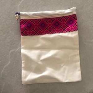 TORY BURCH NEW  Dust Bag Pouch NWOT Drawstring Natural Pink Orange